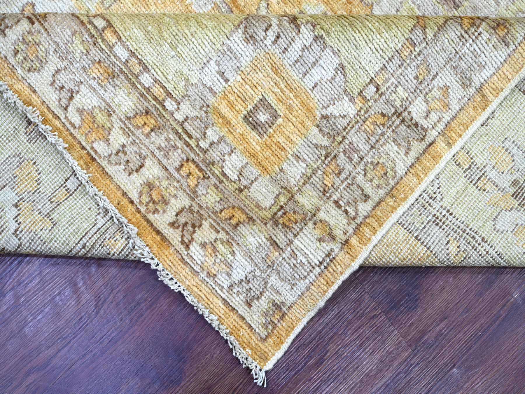 7'10"x9'5" Golden Brown, Afghan Angora Oushak with All Over Leaf Design, Hand Knotted, 100% Wool, Vegetable Dyes, Oriental Rug HR22613 - Image 6