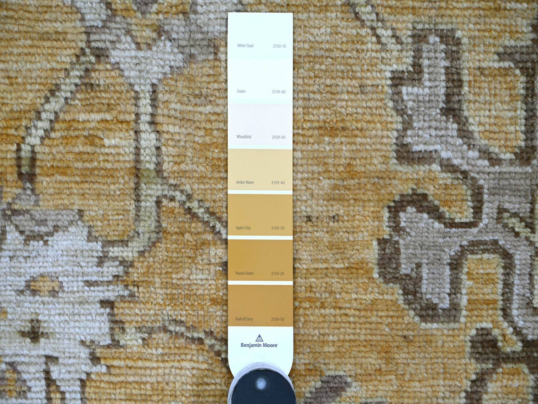 7'10"x9'5" Golden Brown, Afghan Angora Oushak with All Over Leaf Design, Hand Knotted, 100% Wool, Vegetable Dyes, Oriental Rug HR22613 - Image 7