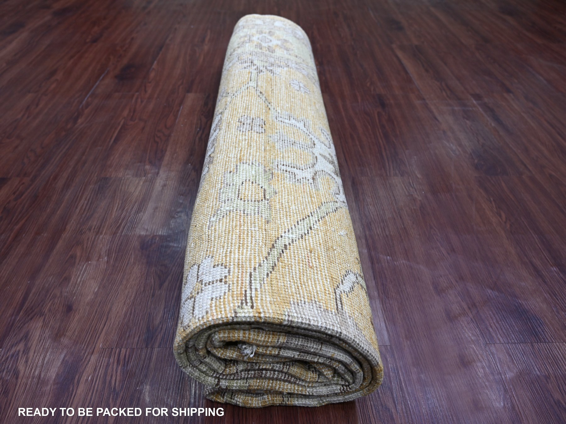 7'10"x9'5" Golden Brown, Afghan Angora Oushak with All Over Leaf Design, Hand Knotted, 100% Wool, Vegetable Dyes, Oriental Rug HR22613 - Image 9