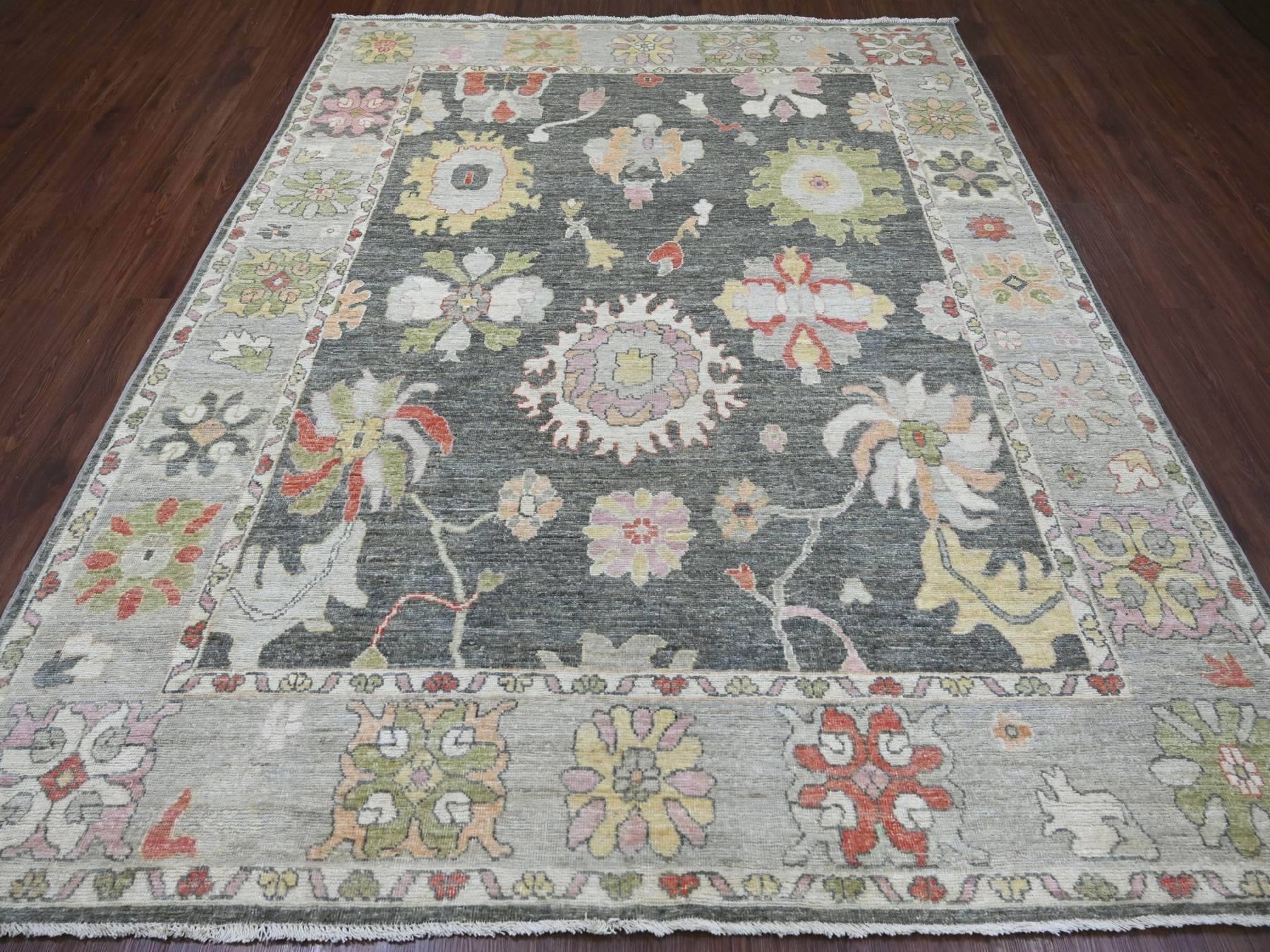 8'x9'9" Charcoal Gray, Afghan Angora Oushak with All Over Leaf Design, Hand Knotted, 100% Wool, Vegetable Dyes, Oriental Rug HR22615 - Image 2