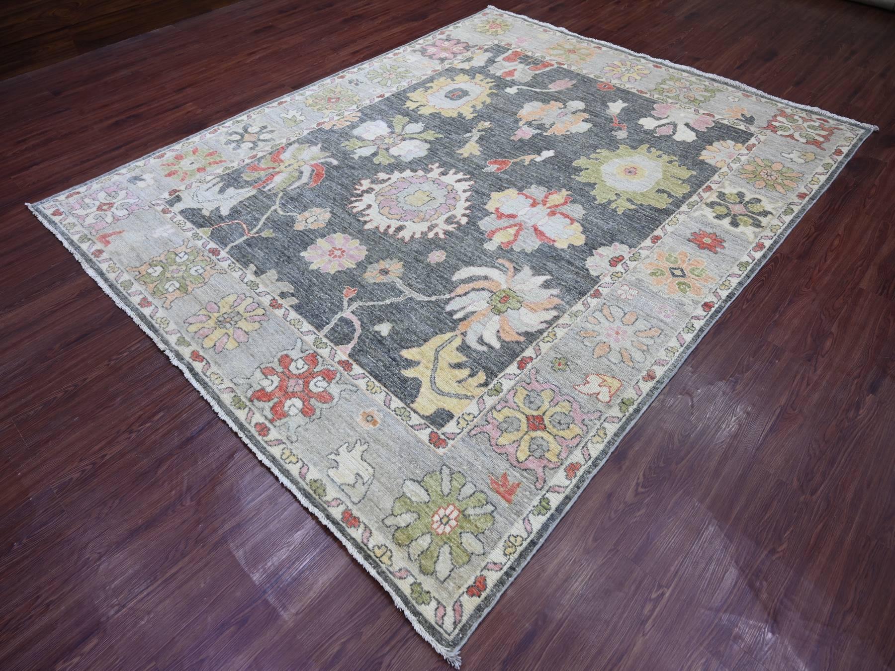 8'x9'9" Charcoal Gray, Afghan Angora Oushak with All Over Leaf Design, Hand Knotted, 100% Wool, Vegetable Dyes, Oriental Rug HR22615 - Image 3