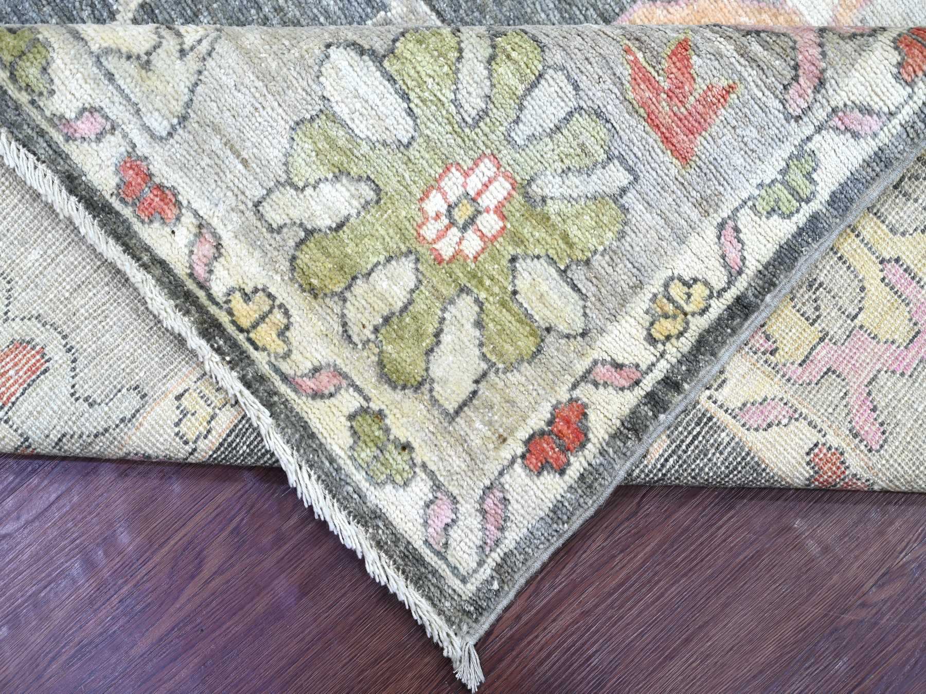 8'x9'9" Charcoal Gray, Afghan Angora Oushak with All Over Leaf Design, Hand Knotted, 100% Wool, Vegetable Dyes, Oriental Rug HR22615 - Image 6