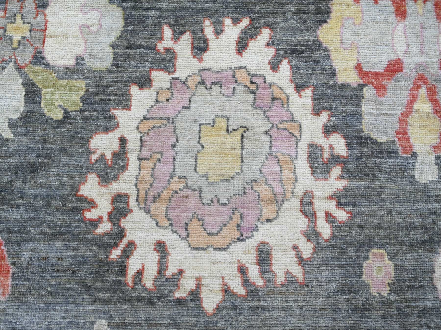 8'x9'9" Charcoal Gray, Afghan Angora Oushak with All Over Leaf Design, Hand Knotted, 100% Wool, Vegetable Dyes, Oriental Rug HR22615 - Image 8