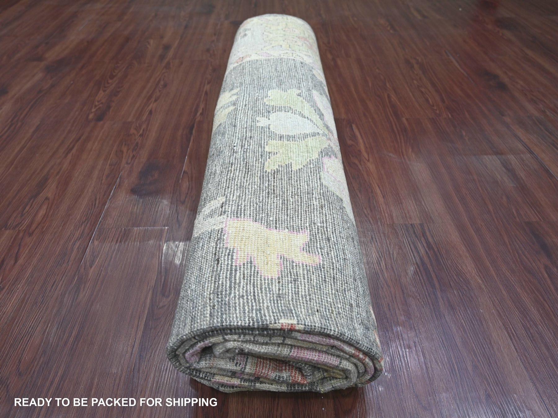 8'x9'9" Charcoal Gray, Afghan Angora Oushak with All Over Leaf Design, Hand Knotted, 100% Wool, Vegetable Dyes, Oriental Rug HR22615 - Image 9