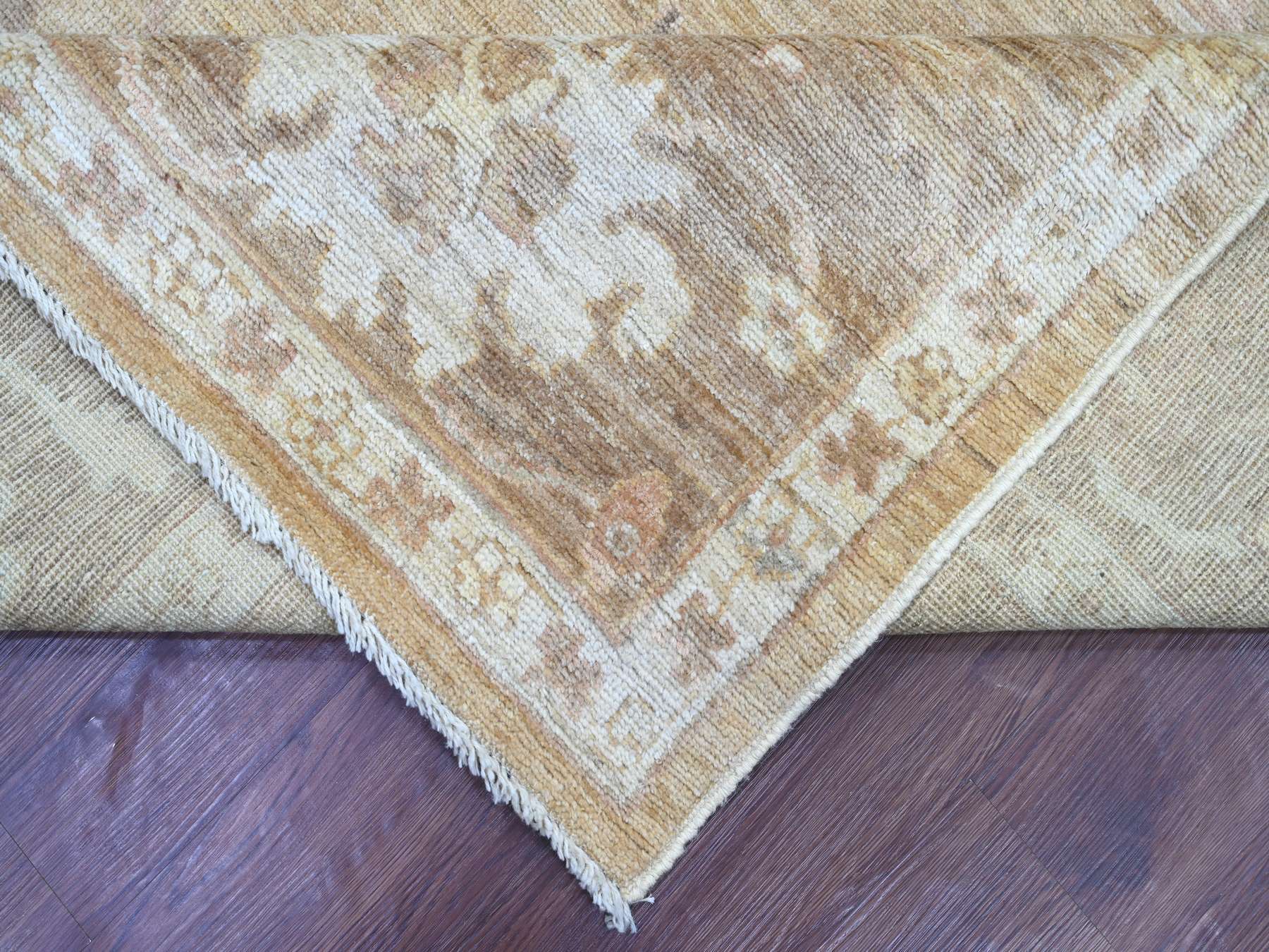 8'2"x9'10" Camel Brown, Afghan Angora Oushak with All Over Leaf Design, Hand Knotted, 100% Wool, Vegetable Dyes, Oriental Rug HR22616 - Image 6