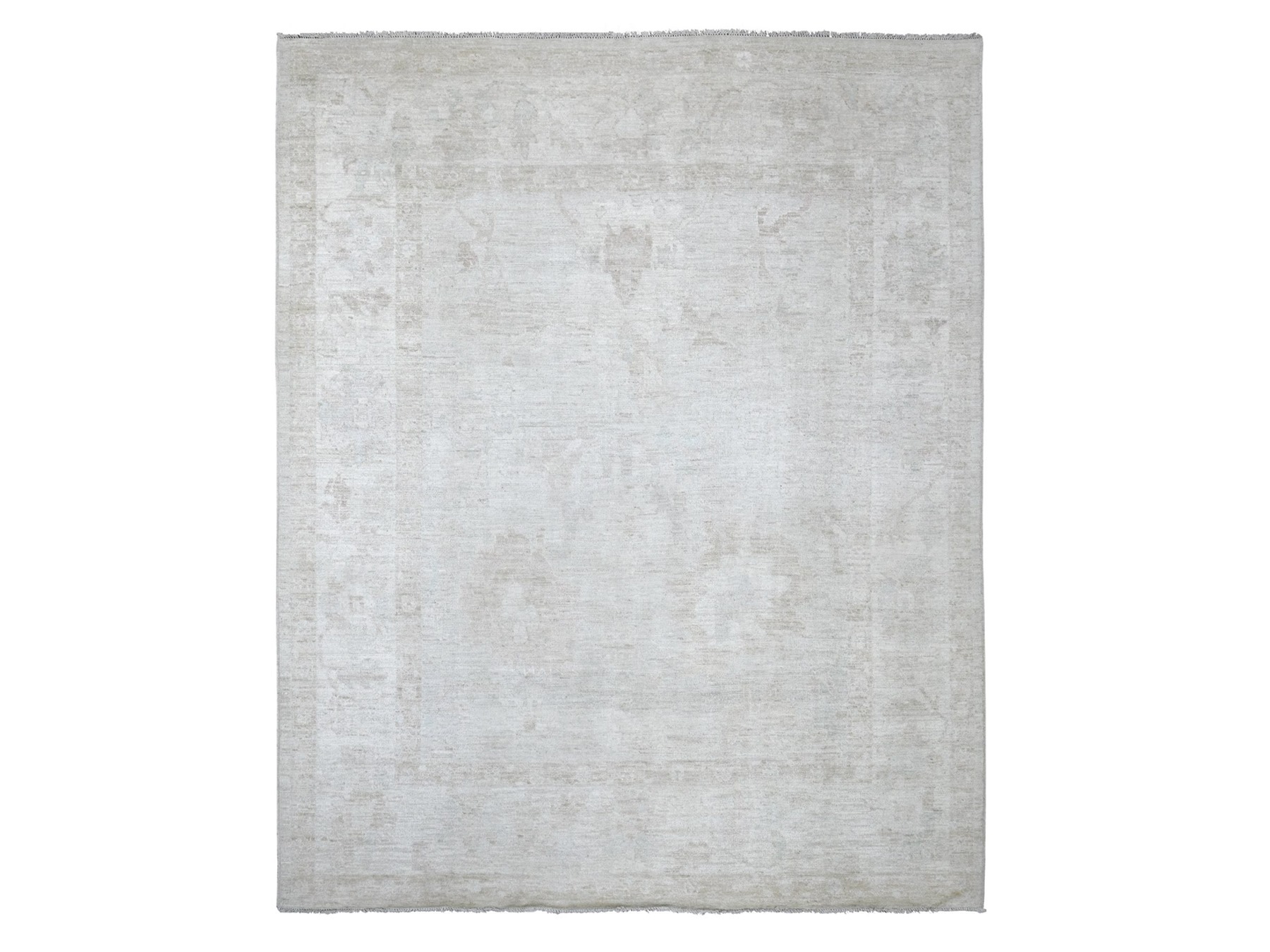 8'1"x9'10" Light Gray, Afghan Angora Oushak with All Over Leaf Design, Hand Knotted, 100% Wool, Vegetable Dyes, Oriental Rug HR22617