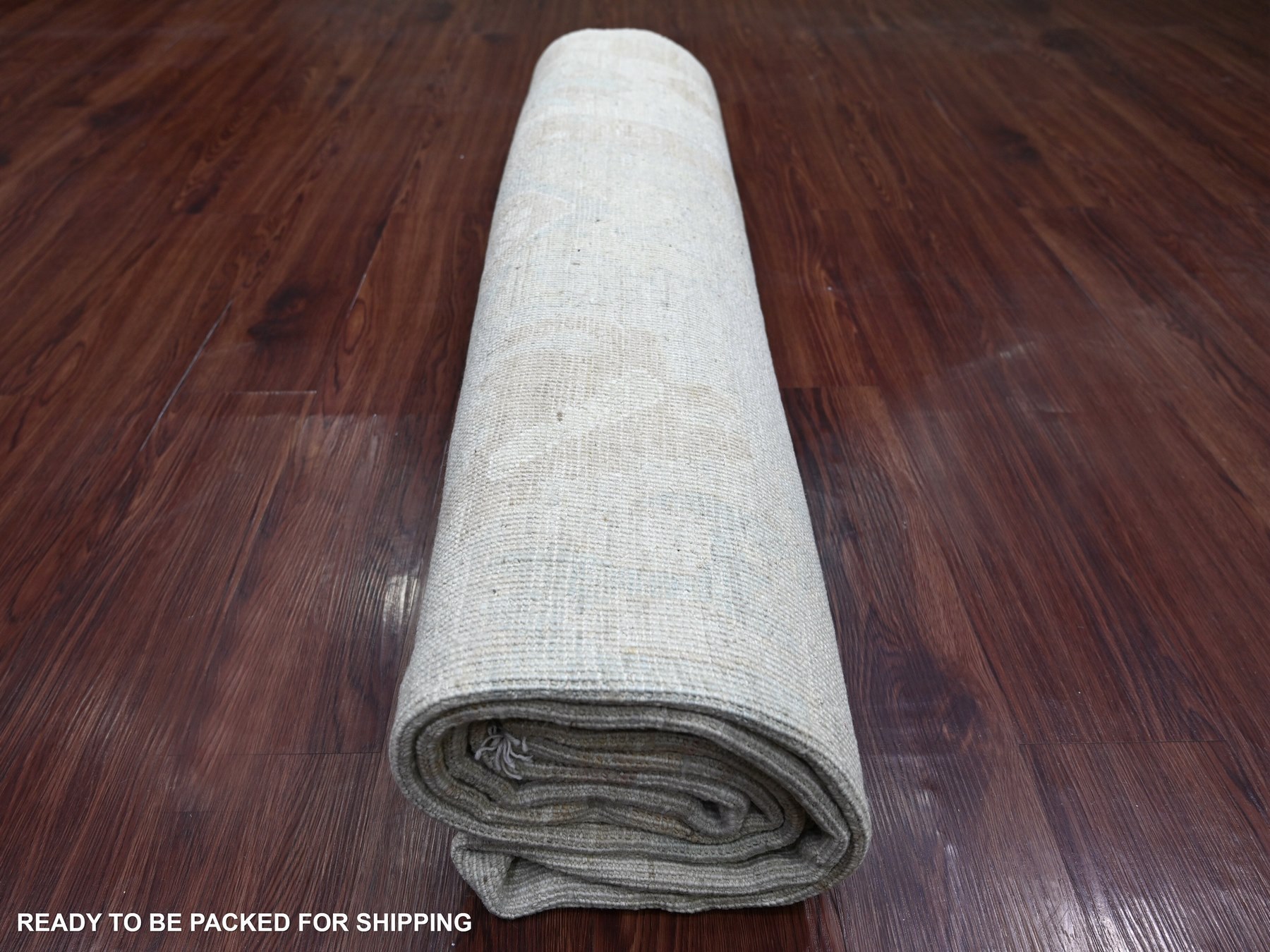 8'1"x9'10" Light Gray, Afghan Angora Oushak with All Over Leaf Design, Hand Knotted, 100% Wool, Vegetable Dyes, Oriental Rug HR22617 - Image 9