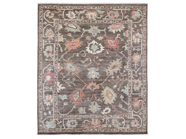8'x9'6" Carob Brown, Afghan Angora Oushak with Colorful Leaf Design, Hand Knotted, 100% Wool, Vegetable Dyes, Oriental Rug HR22620