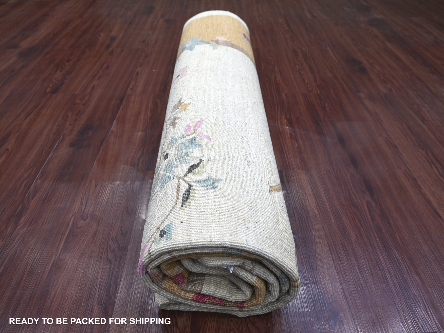 8'2"x9'3" Daisy White, Chinese Art Deco Inspired Peshawar, Vegetable Dyes, Hand Knotted, Soft and Shiny Wool, Oriental Rug HR22623 - Image 9