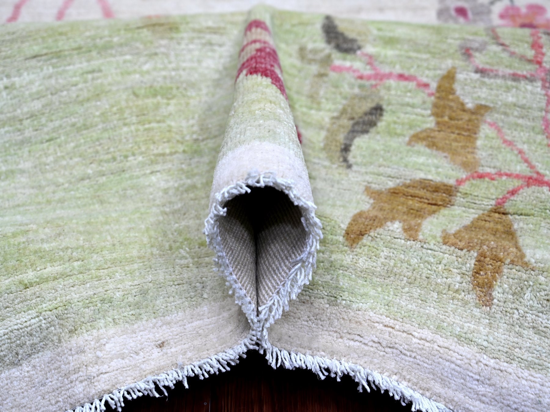 8'10"x12' Misty Gray, Hand Knotted, Chinese Art Deco Inspired Peshawar, Vegetable Dyes, Soft and Shiny Wool, Oriental Rug HR22625 - Image 5