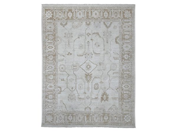 9'2"x12' Light Gray, Afghan Angora Oushak with All Over Vines Design, Hand Knotted, 100% Wool, Natural Dyes, Oriental Rug HR22629