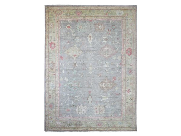 10'x13'7" Misty Gray, Afghan Angora Oushak with Geometric Leaf Design, Hand Knotted, 100% Wool, Vegetable Dyes, Oriental Rug HR22632