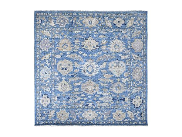 10'x10' Bayern Blue, Afghan Angora Oushak with All Over Leaf Design, Hand Knotted, 100% Wool, Vegetable Dyes, Square, Oriental Rug HR22633