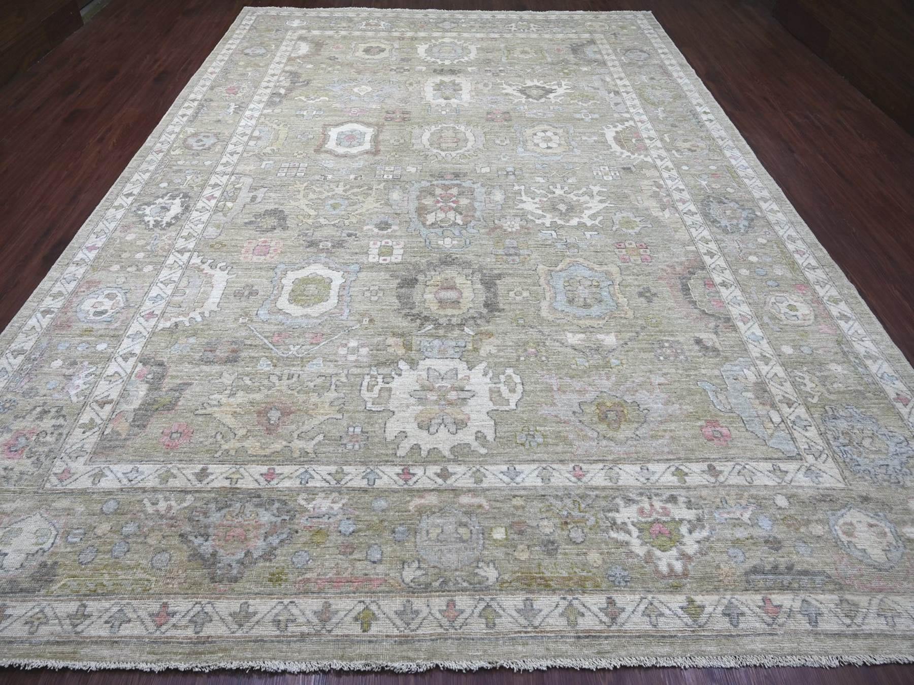 10'x14' Laurel Green, Afghan Angora Oushak with All Over Leaf Design, Hand Knotted, 100% Wool, Vegetable Dyes, Oriental Rug HR22643 - Image 2