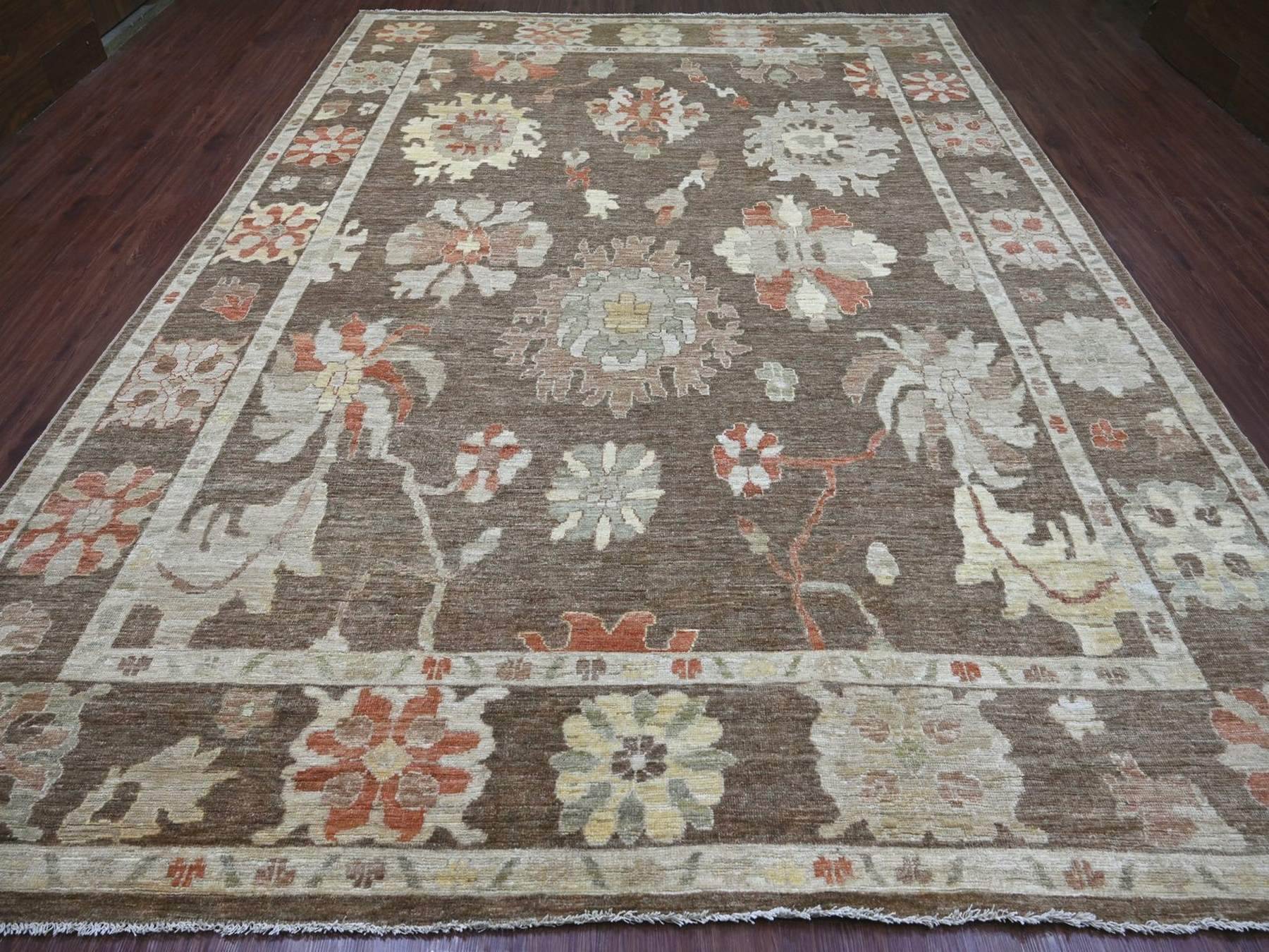 10'x13'5" Cedar Brown, Afghan Angora Oushak with Large Leaf Design, 100% Wool, Hand Knotted, Vegetable Dyes, Oriental Rug HR22644 - Image 2