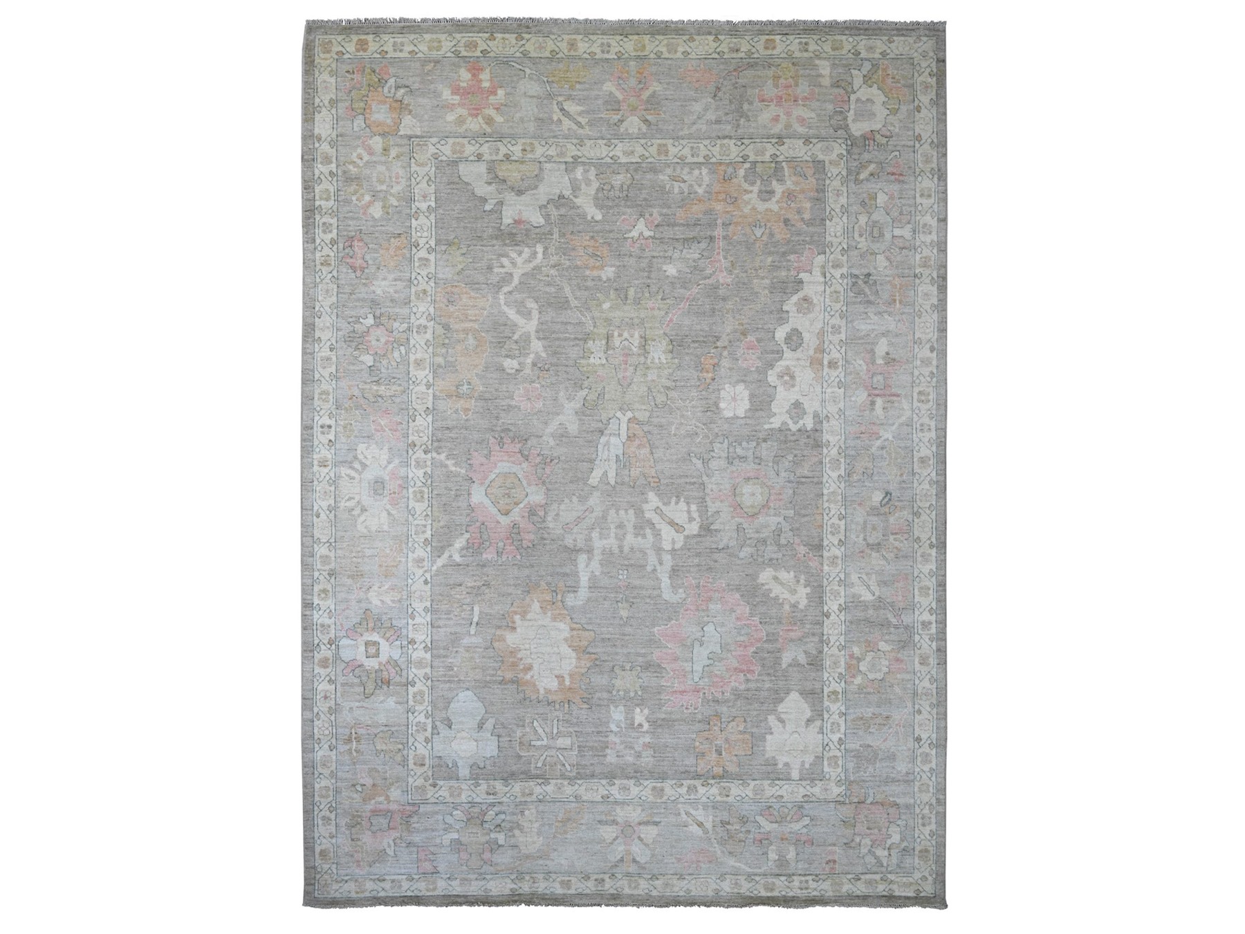 10'x13'6" Beaver Brown, Hand Knotted, Afghan Angora Oushak with All Over Leaf Design, 100% Wool, Vegetable Dyes, Oriental Rug HR22646