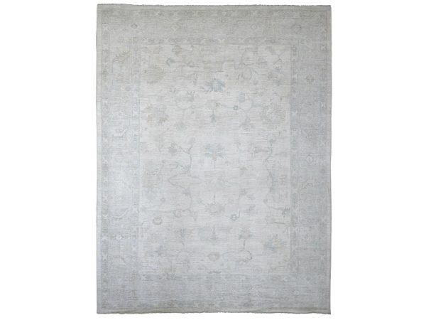 10'x13'2" Daisy White, Hand Knotted, Afghan Angora Oushak with All Over Leaf Design, 100% Wool, Vegetable Dyes, Oriental Rug HR22668