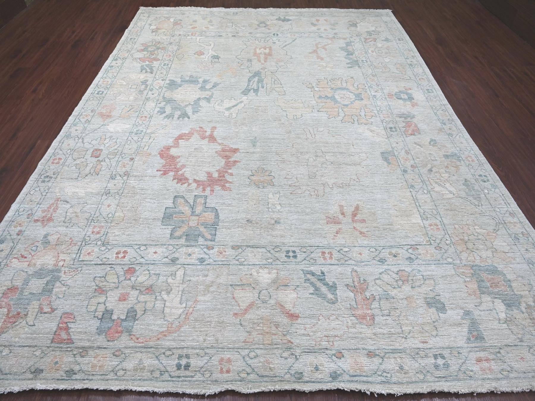 8'10"x11'5" Beau Blue, Hand Knotted, Afghan Angora Oushak with All Over Leaf Design, 100% Wool, Vegetable Dyes, Oriental Rug HR22669 - Image 2