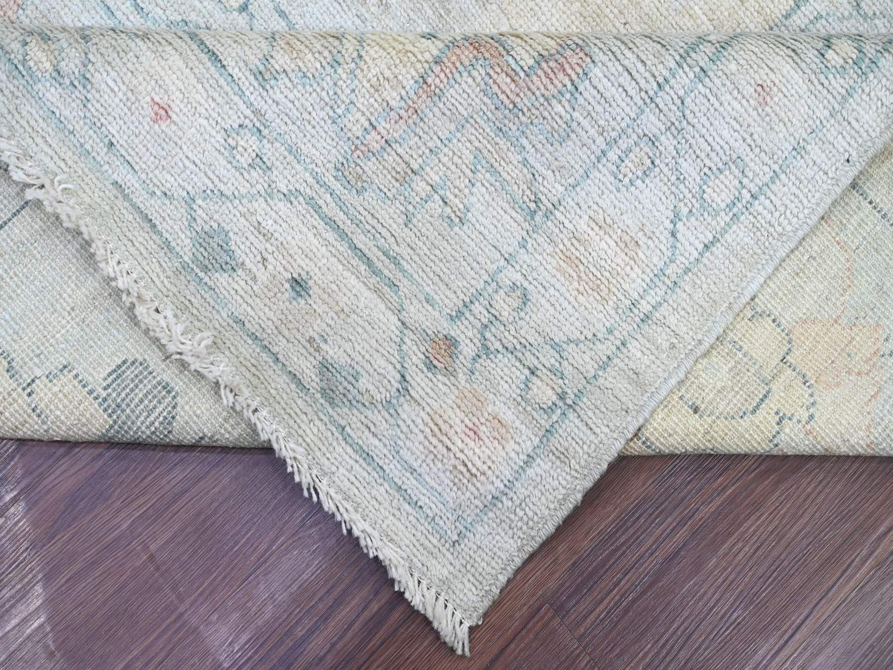 8'10"x11'5" Beau Blue, Hand Knotted, Afghan Angora Oushak with All Over Leaf Design, 100% Wool, Vegetable Dyes, Oriental Rug HR22669 - Image 6