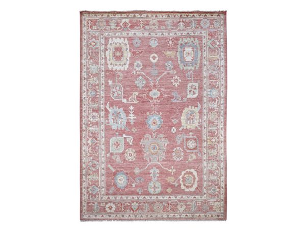 6'x8'7" Rose Pink, Hand Knotted, Afghan Angora Oushak with All Over Leaf Design, 100% Wool, Vegetable Dyes, Oriental Rug HR22672