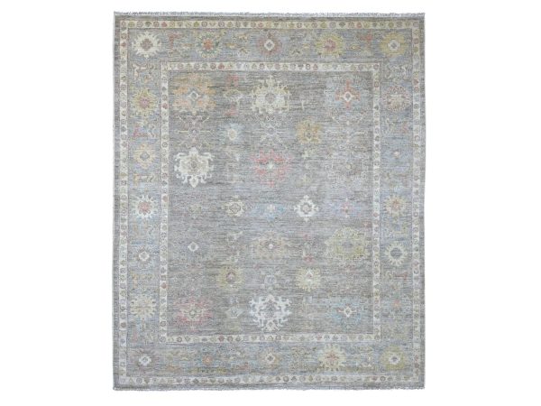 8'x9'4" Faded Brown, Hand Knotted, Afghan Angora Oushak with All Over Leaf Design, 100% Wool, Vegetable Dyes, Oriental Rug HR22679