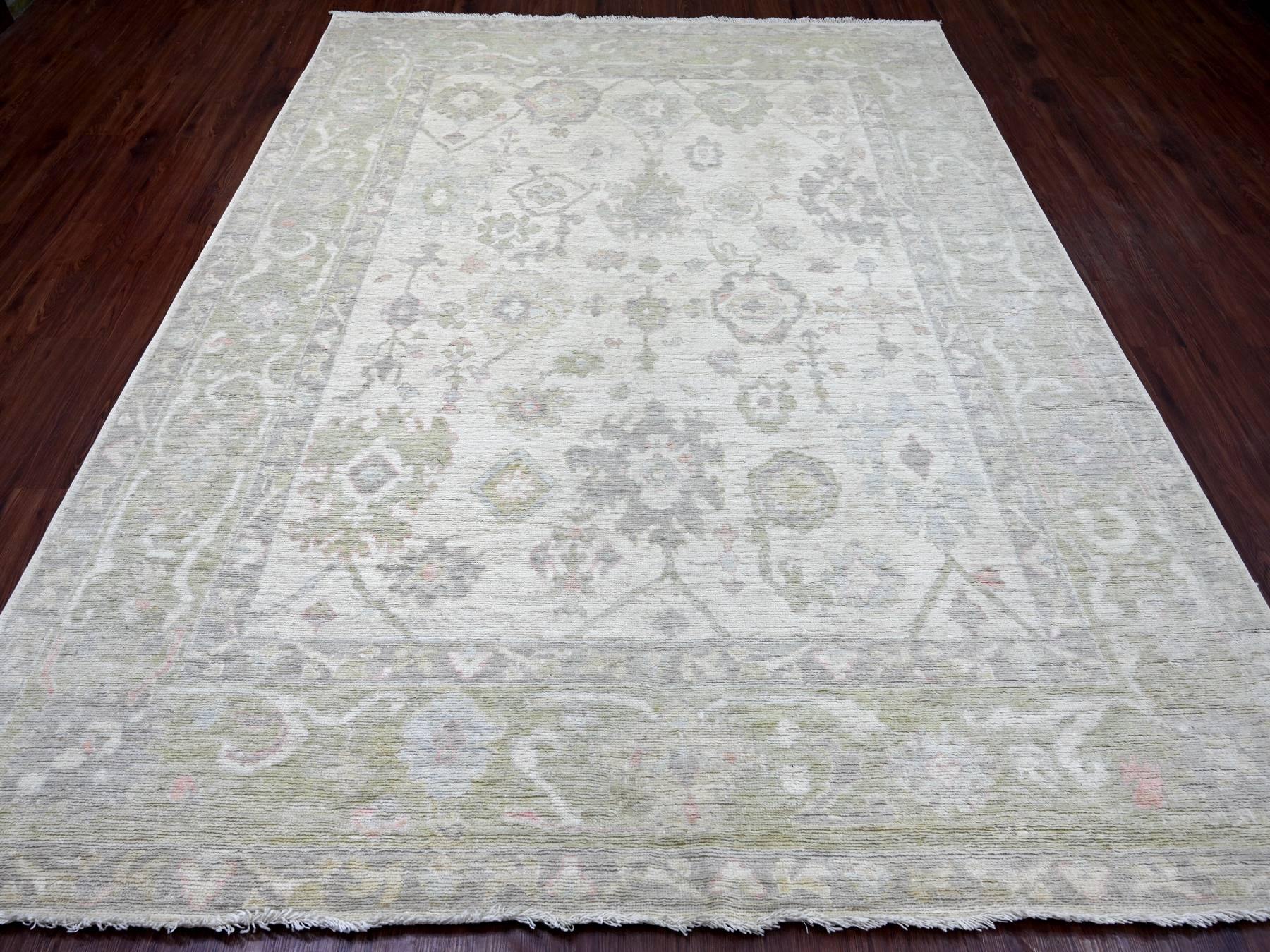 8'x9'10" Alabaster White, Hand Knotted, Afghan Angora Oushak with All Over Leaf Design, 100% Wool, Natural Dyes, Oriental Rug HR22683 - Image 2