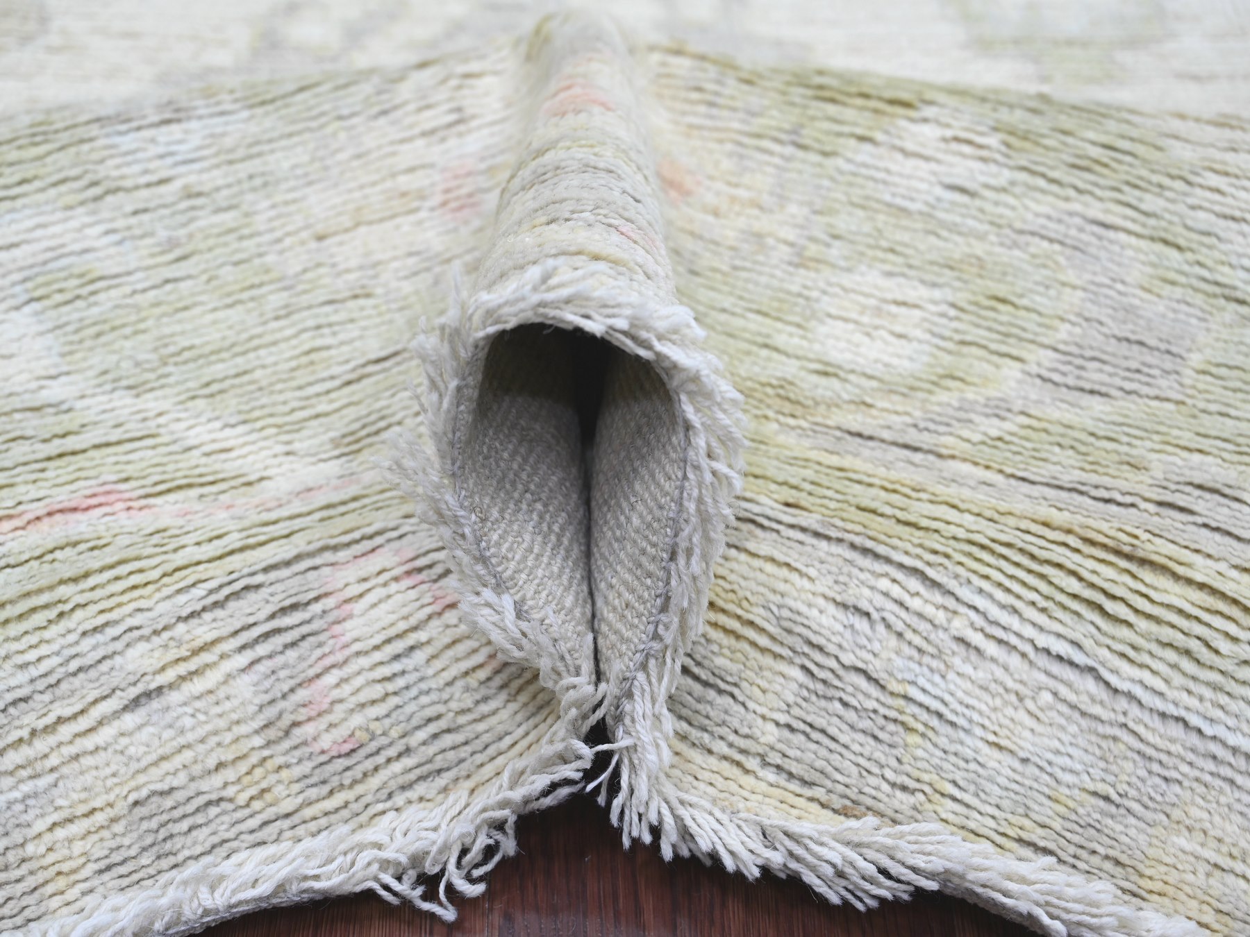 8'x9'10" Alabaster White, Hand Knotted, Afghan Angora Oushak with All Over Leaf Design, 100% Wool, Natural Dyes, Oriental Rug HR22683 - Image 5