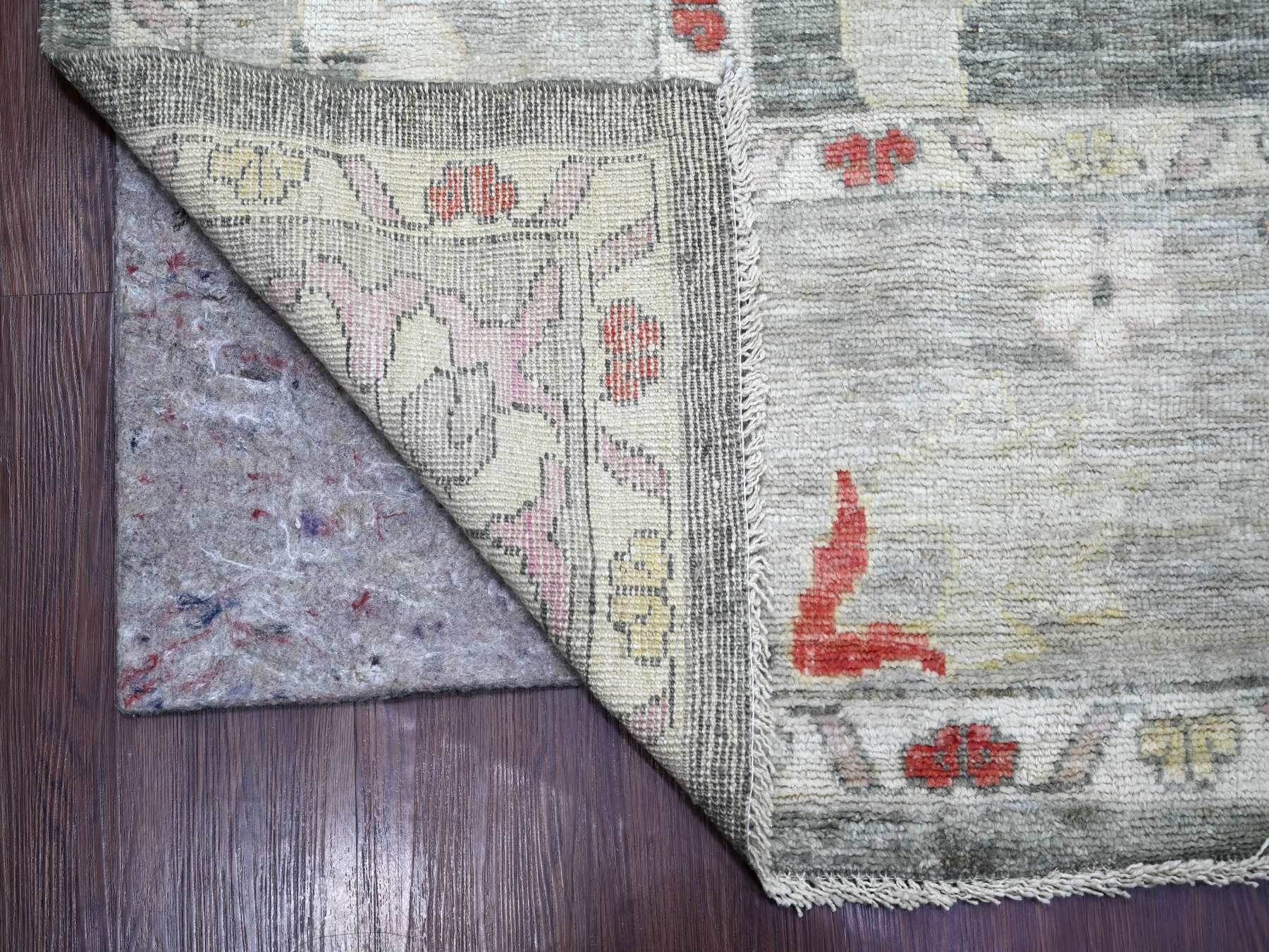 9'1"x12' Charcoal Gray, Afghan Angora Oushak with Large Leaf Design, Hand Knotted, 100% Wool, Vegetable Dyes, Oriental Rug HR22704 - Image 4