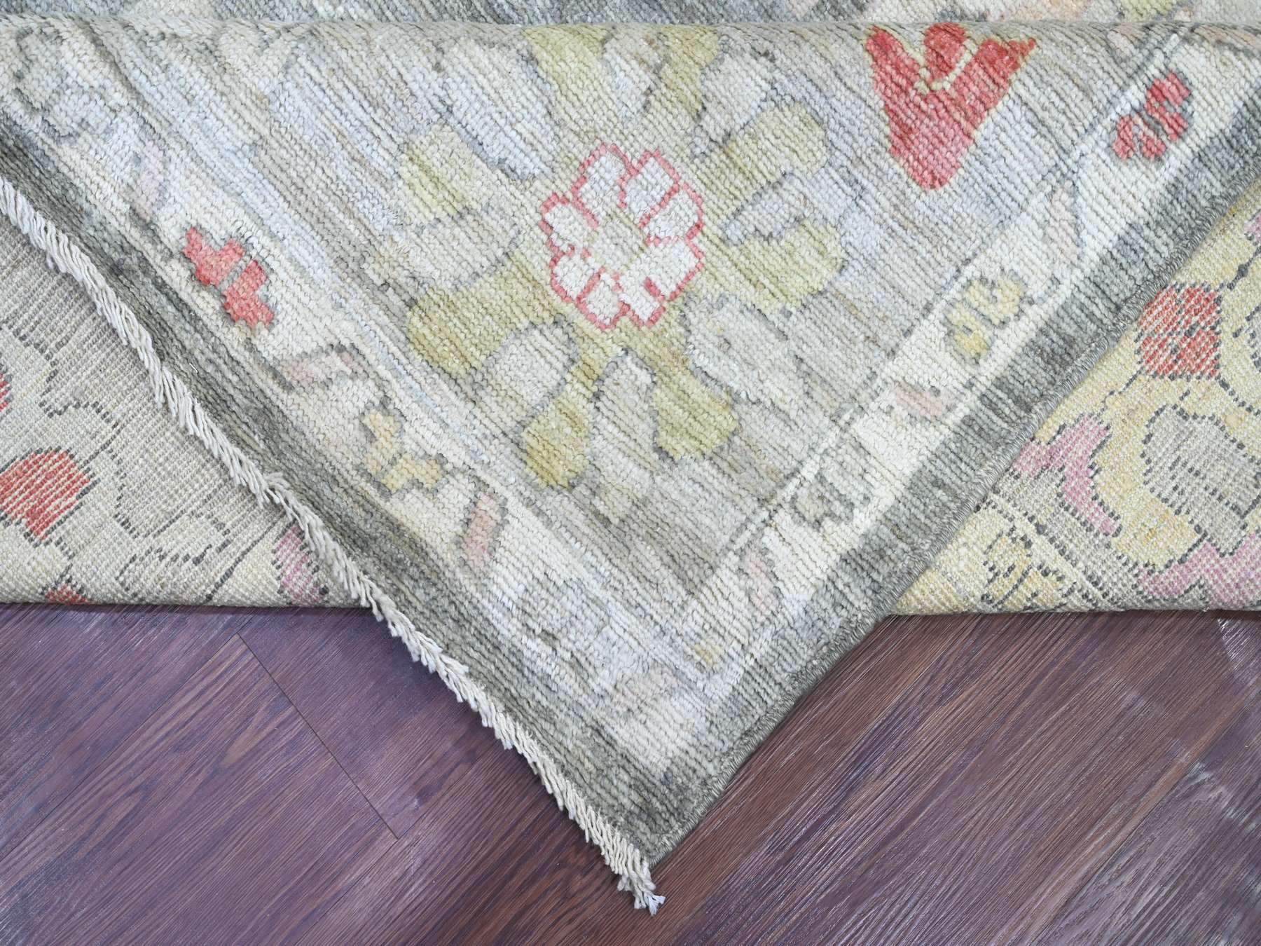 9'1"x12' Charcoal Gray, Afghan Angora Oushak with Large Leaf Design, Hand Knotted, 100% Wool, Vegetable Dyes, Oriental Rug HR22704 - Image 6