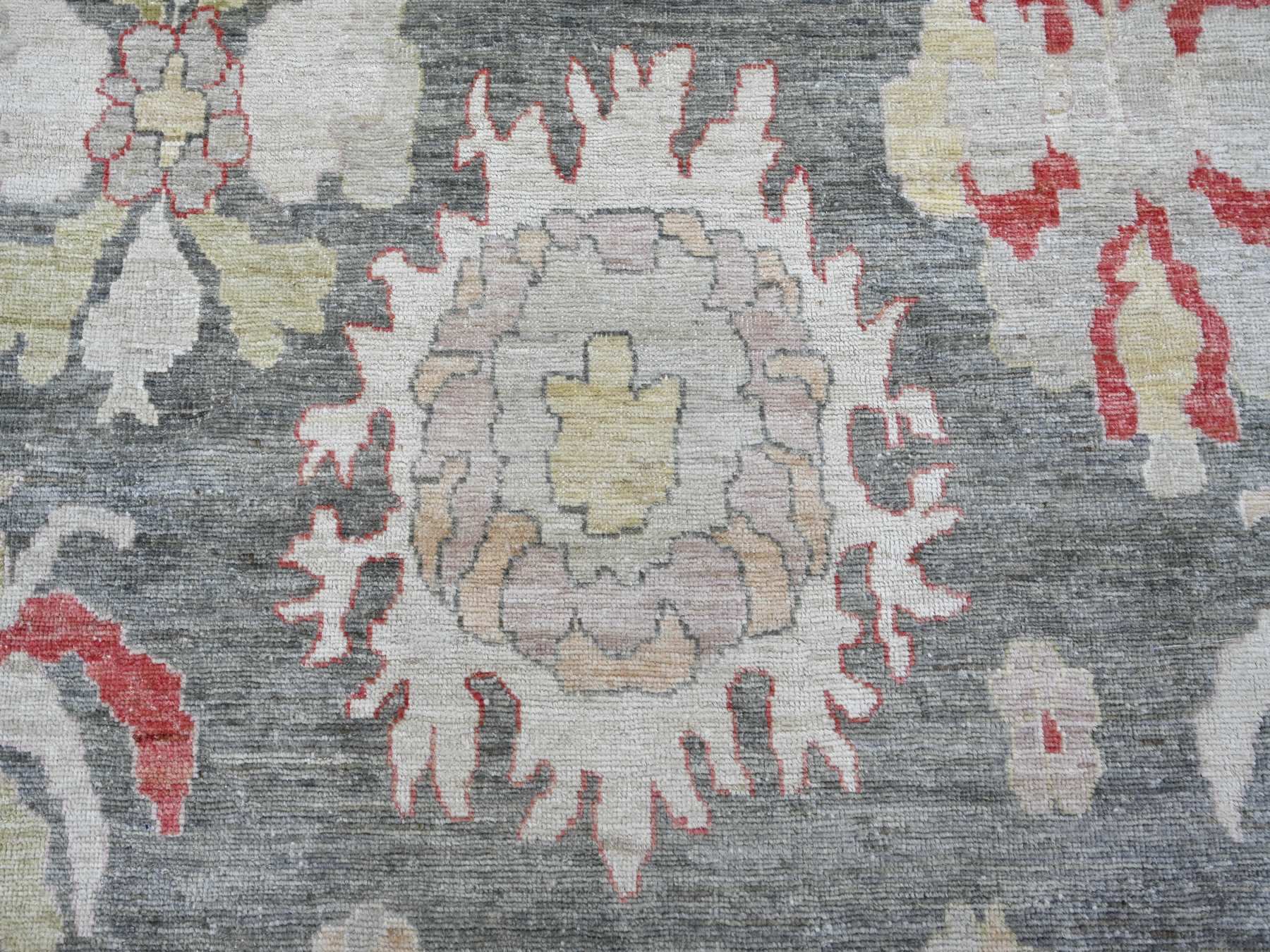 9'1"x12' Charcoal Gray, Afghan Angora Oushak with Large Leaf Design, Hand Knotted, 100% Wool, Vegetable Dyes, Oriental Rug HR22704 - Image 8
