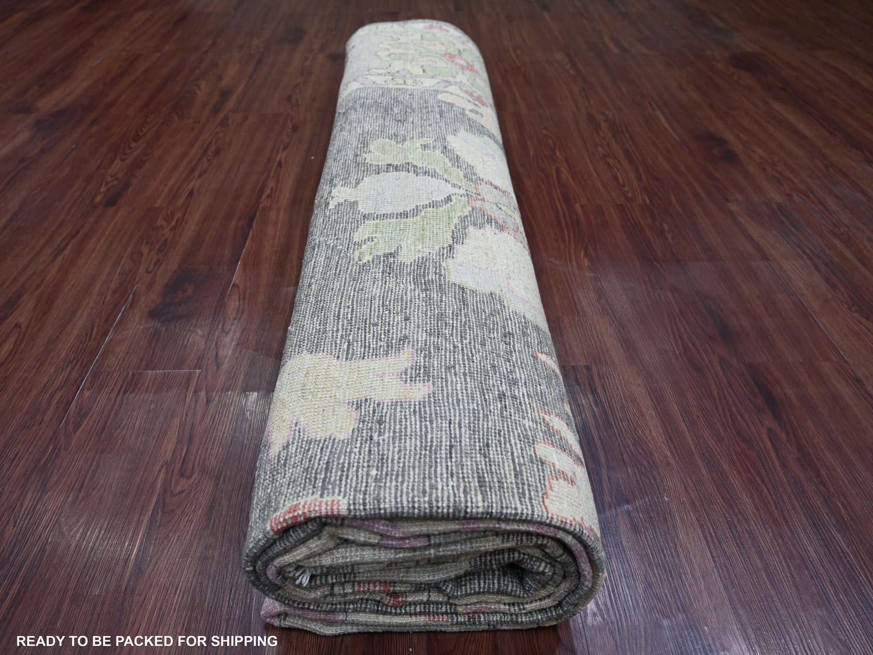9'1"x12' Charcoal Gray, Afghan Angora Oushak with Large Leaf Design, Hand Knotted, 100% Wool, Vegetable Dyes, Oriental Rug HR22704 - Image 9