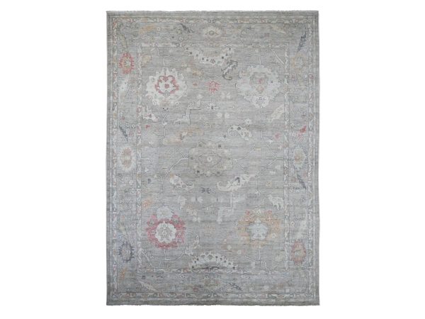 8'8"x12' Spanish Gray, Afghan Angora Oushak with All Over Leaf Design, Hand Knotted, 100% Wool, Vegetable Dyes, Oriental Rug HR22705