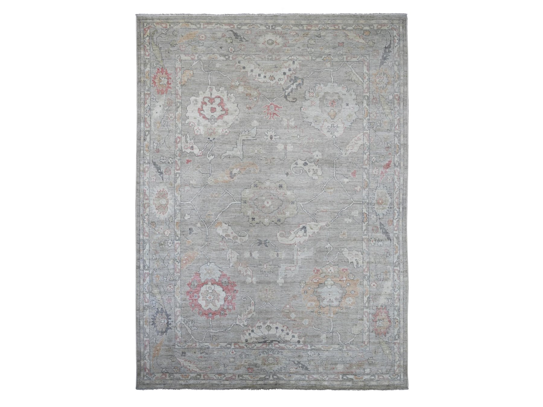 8'8"x12' Spanish Gray, Afghan Angora Oushak with All Over Leaf Design, Hand Knotted, 100% Wool, Vegetable Dyes, Oriental Rug HR22705
