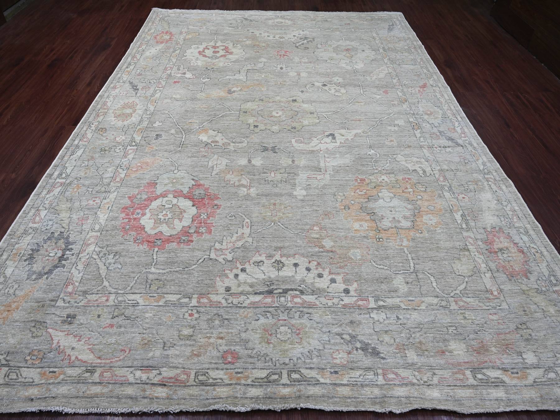8'8"x12' Spanish Gray, Afghan Angora Oushak with All Over Leaf Design, Hand Knotted, 100% Wool, Vegetable Dyes, Oriental Rug HR22705 - Image 2