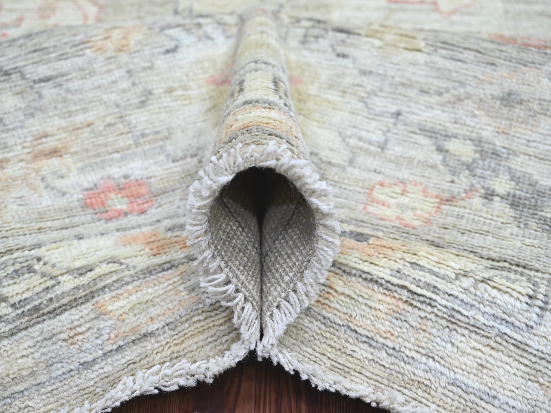 8'8"x12' Spanish Gray, Afghan Angora Oushak with All Over Leaf Design, Hand Knotted, 100% Wool, Vegetable Dyes, Oriental Rug HR22705 - Image 5