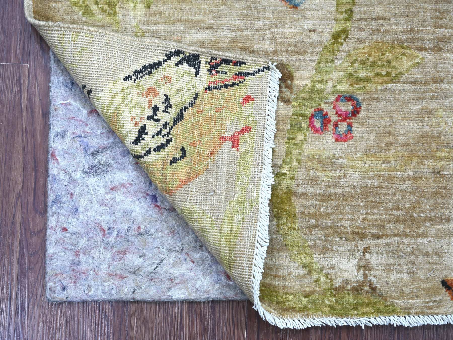 2'x3' Beige, Sparrows on the Tree, Peshawar, High Mountain Wool, Finely Hand Knotted, Soft to the Touch, Mat, Sample, Oriental Rug HR22711 - Image 2
