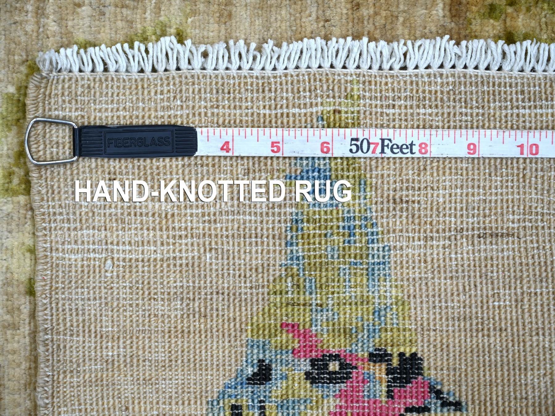 2'x3' Beige, Sparrows on the Tree, Peshawar, High Mountain Wool, Finely Hand Knotted, Soft to the Touch, Mat, Sample, Oriental Rug HR22711 - Image 6