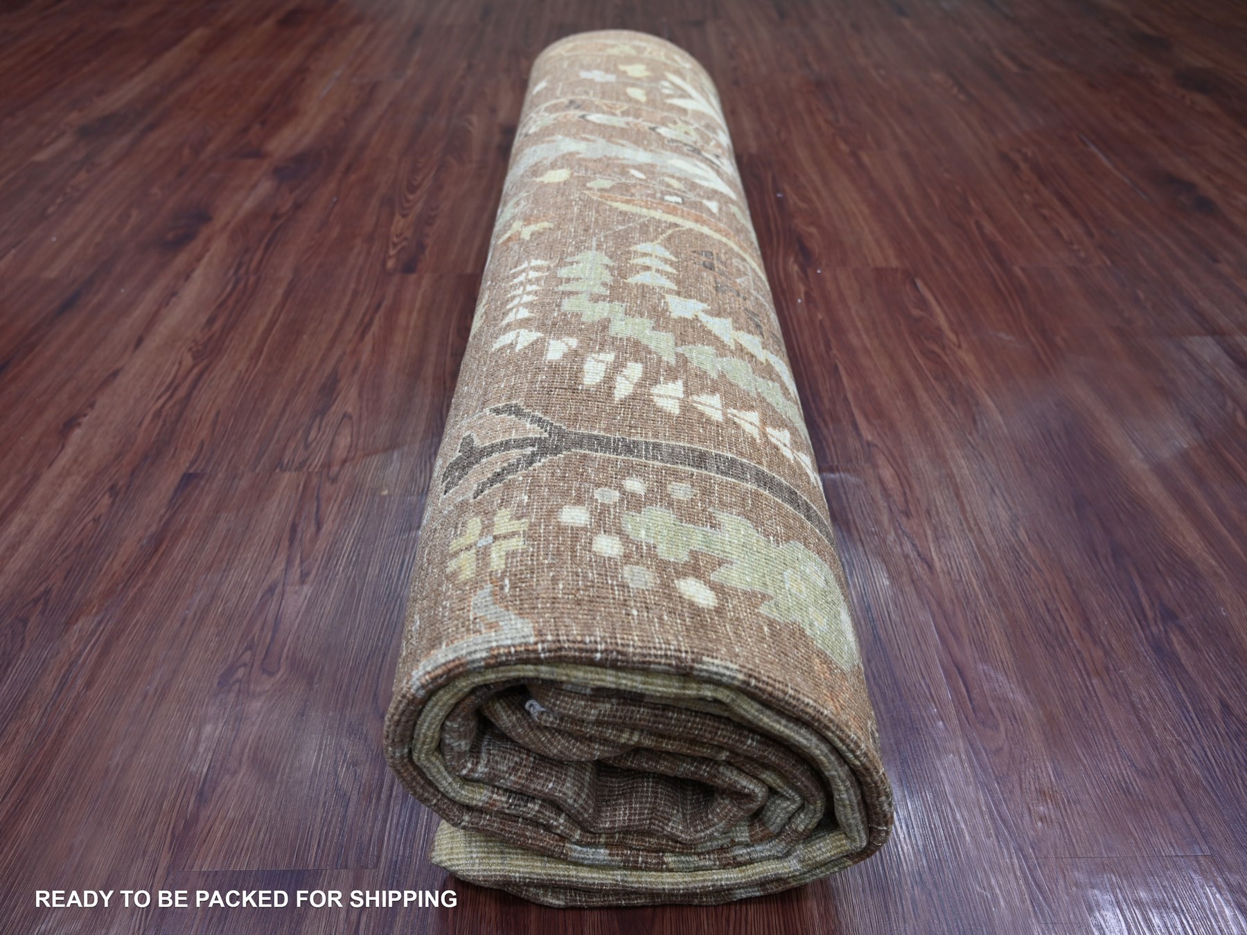 9'6"x11'8" Cedar Brown, Afghan Angora Oushak with Willow and Cypress Tree Design, Hand Knotted, 100% Wool, Vegetable Dyes, Oriental Rug HR22724 - Image 9