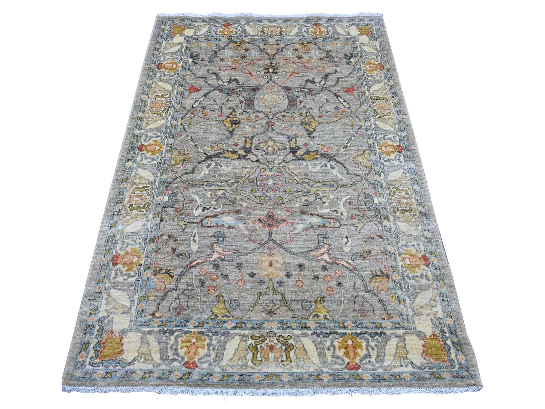 4’1″x6′ Spanish Gray, Peshawar with Bijar Garus Design, Hand Knotted ...