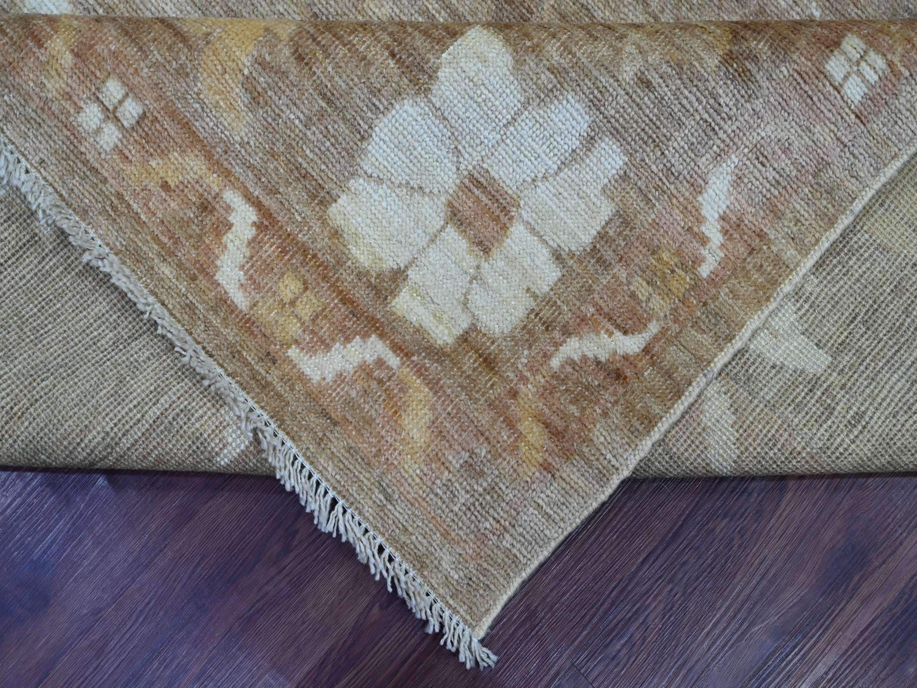 9'3"x11'10" Light Brown, Afghan Angora Oushak with All Over Leaf Design, Hand Knotted, 100% Wool, Vegetable Dyes, Oriental Rug HR22749 - Image 6