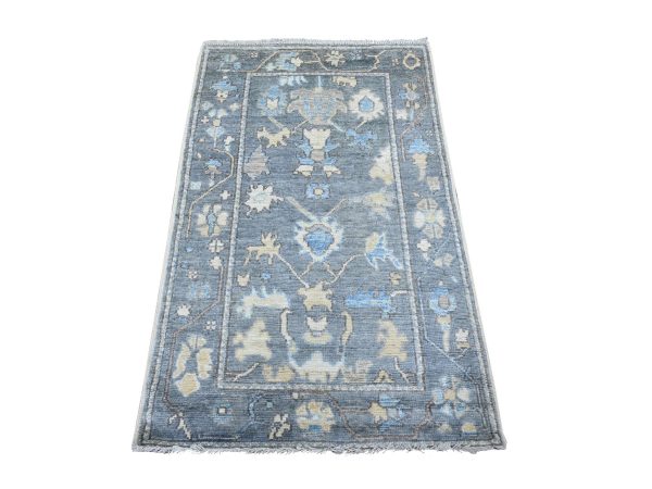 3'x4'9" Pewter Gray, Afghan Angora Oushak with All Over Leaf Design, Hand Knotted, 100% Wool, Vegetable Dyes, Oriental Rug HR22756