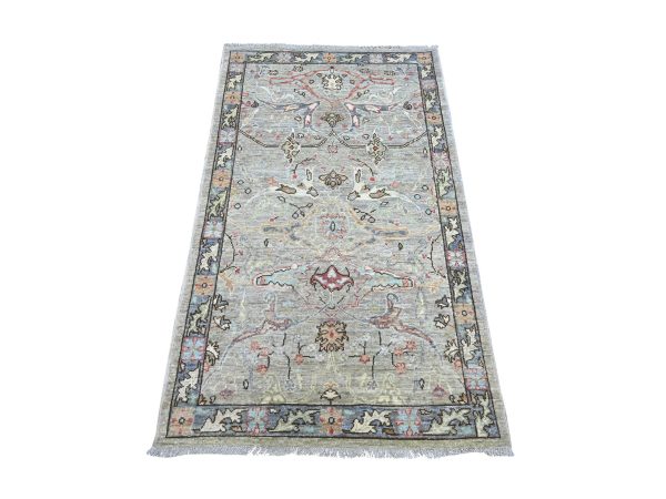 3'x5'2" Light Gray, Peshawar with Bijar Garus Design, Hand Knotted, Vegetable Dyes, Densely Woven, 100% Wool, Oriental Rug HR22760