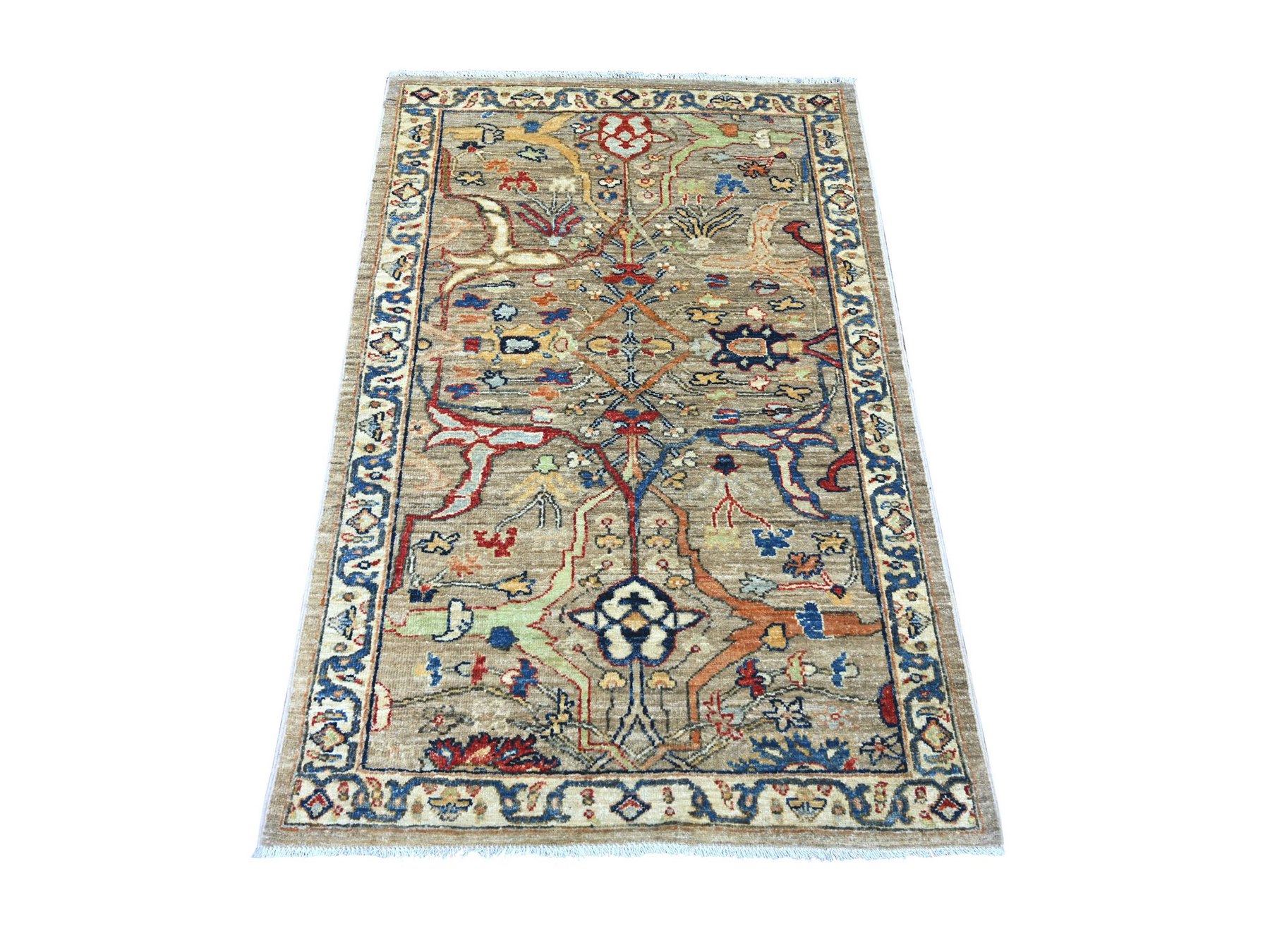 3'2"x4'9" Light Brown, Peshawar with Bijar Garus Design, Hand Knotted, Vegetable Dyes, Densely Woven, 100% Wool, Oriental Rug HR22767