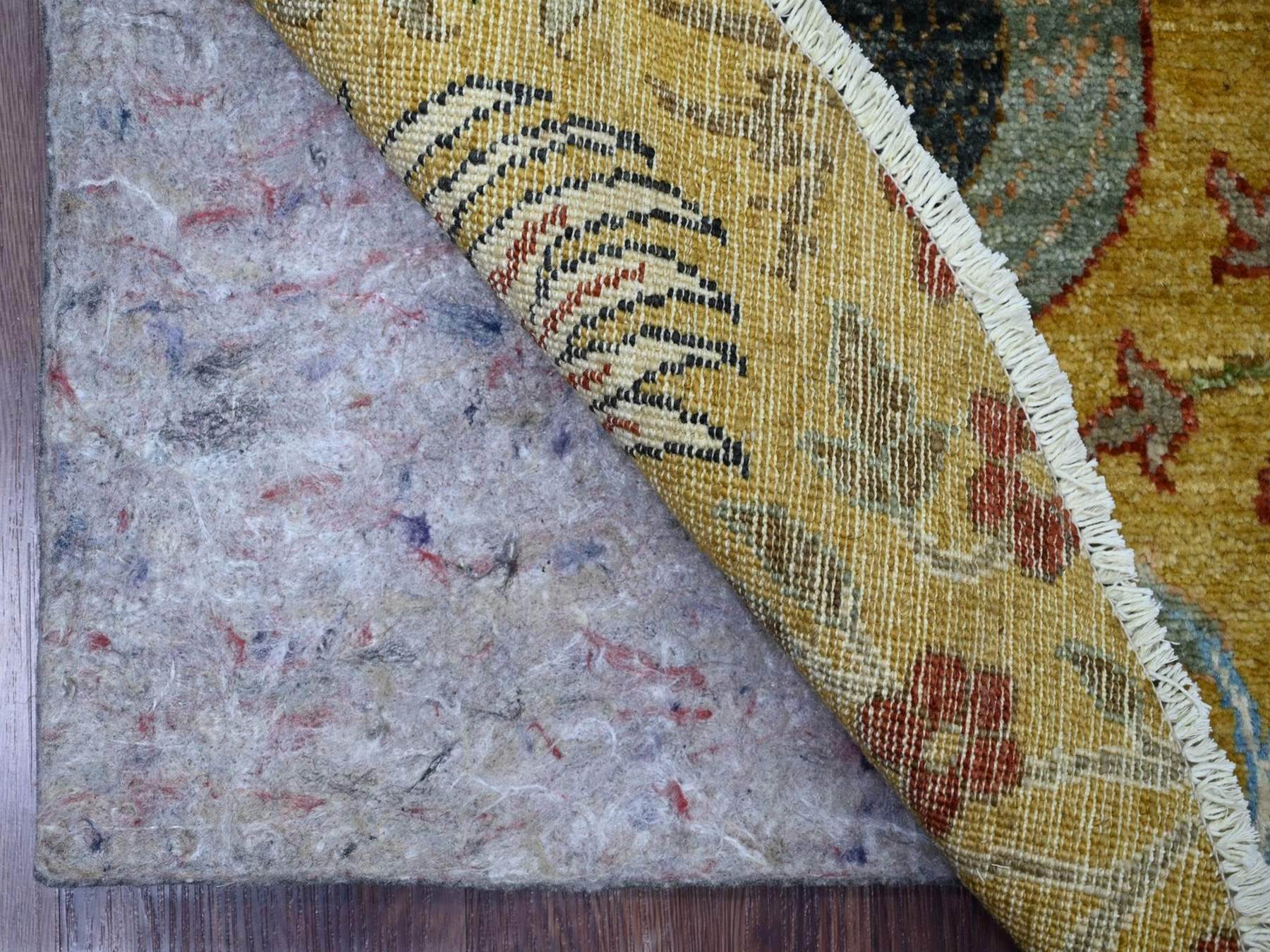 5'1"x5'1" Golden Yellow, Afghan Peshawar with Birds of Paradise Design, Hand Knotted, Soft and Velvety Wool, Vegetable Dyes, Round, Oriental Rug HR22782 - Image 2
