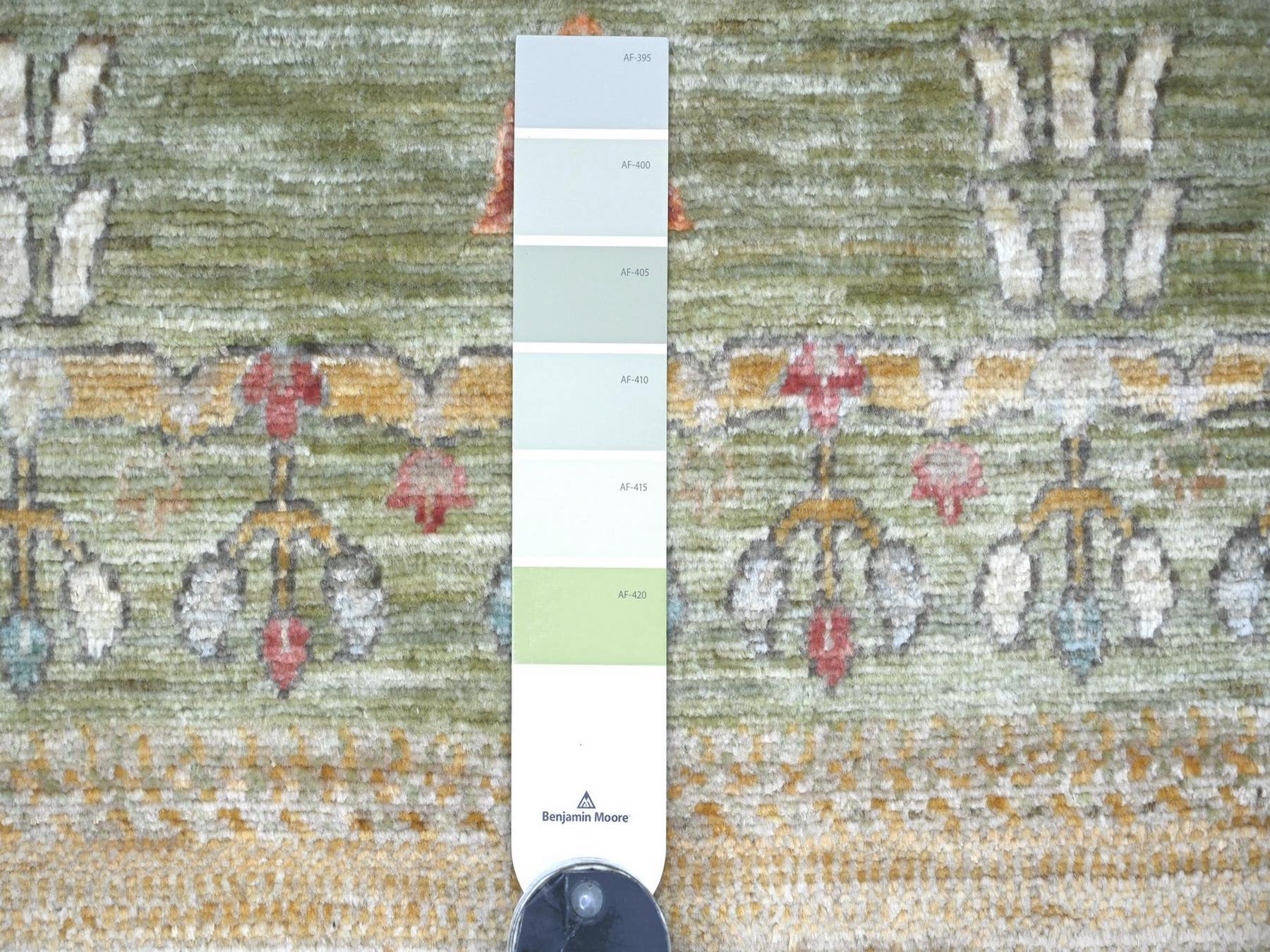 4'x5'10" Sage Green, Fine Kashkuli Gabbeh with Small Animal Figurines, Hand Knotted, Soft Wool, Vegetable Dyes, Oriental Rug HR22868 - Image 3