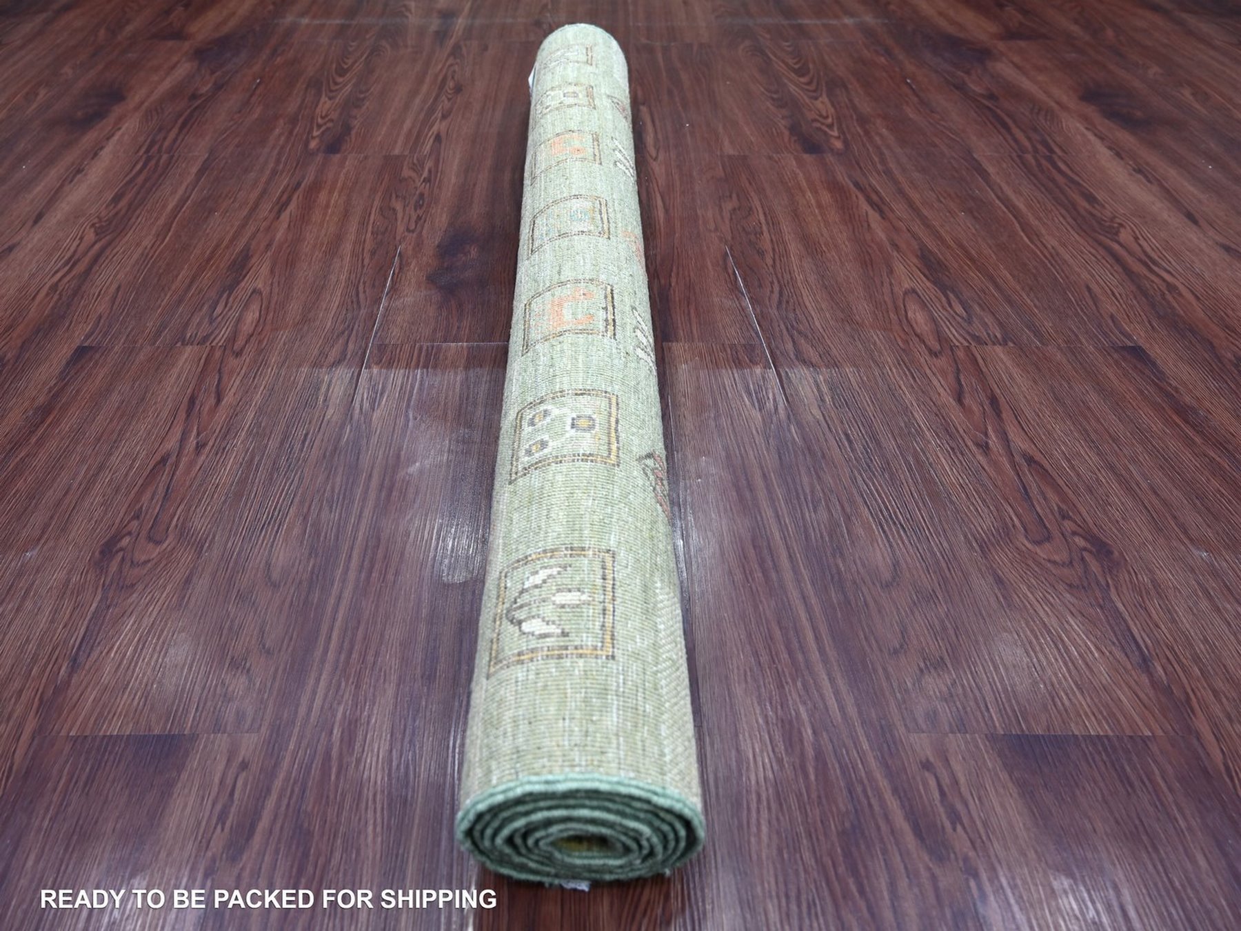 4'x5'10" Sage Green, Fine Kashkuli Gabbeh with Small Animal Figurines, Hand Knotted, Soft Wool, Vegetable Dyes, Oriental Rug HR22868 - Image 4