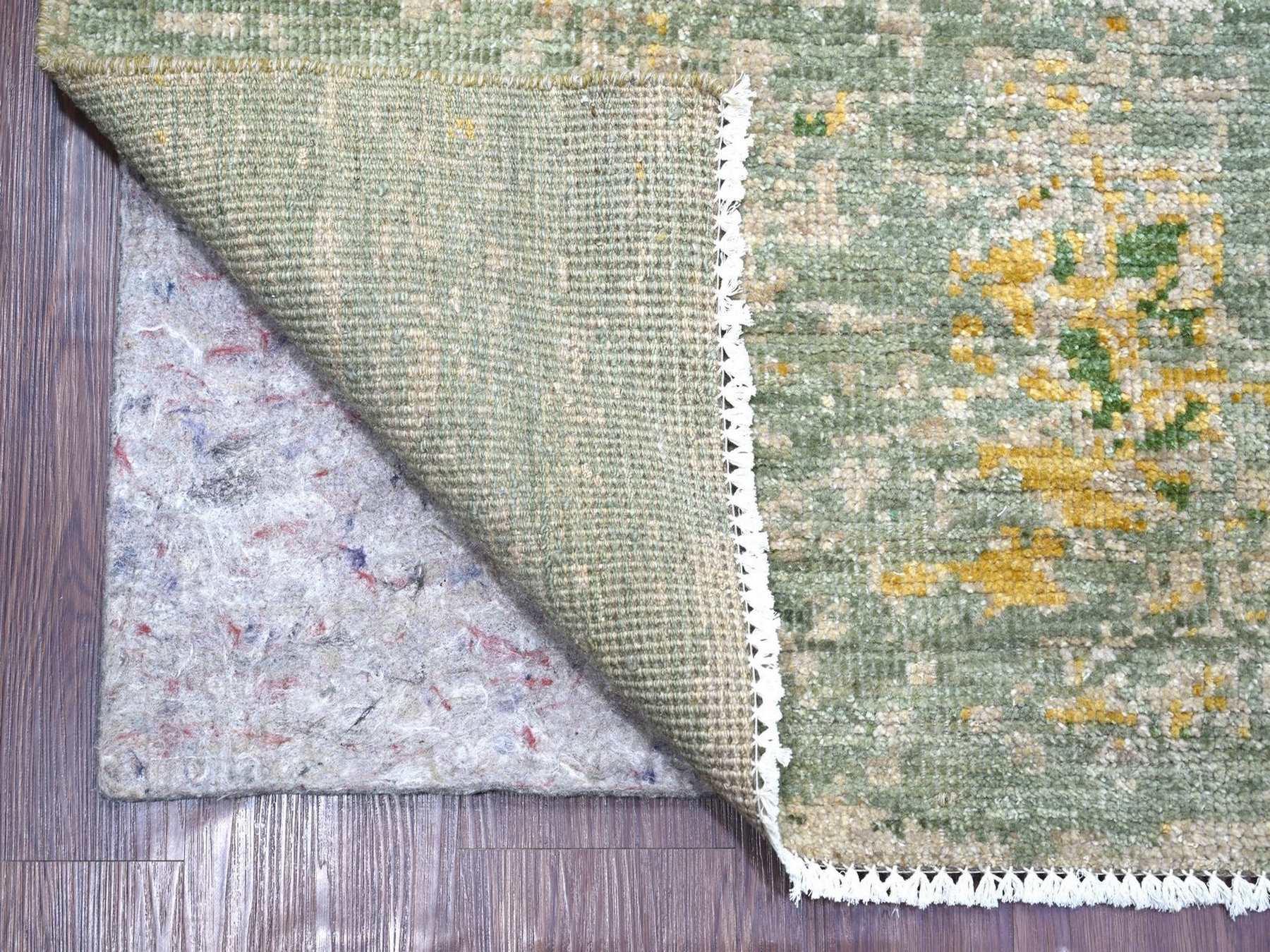 8'9"x12' Green with Gold, Modern Abstract Design, Hand Knotted, Pure Afghan Wool, Oriental Rug HR22886 - Image 4