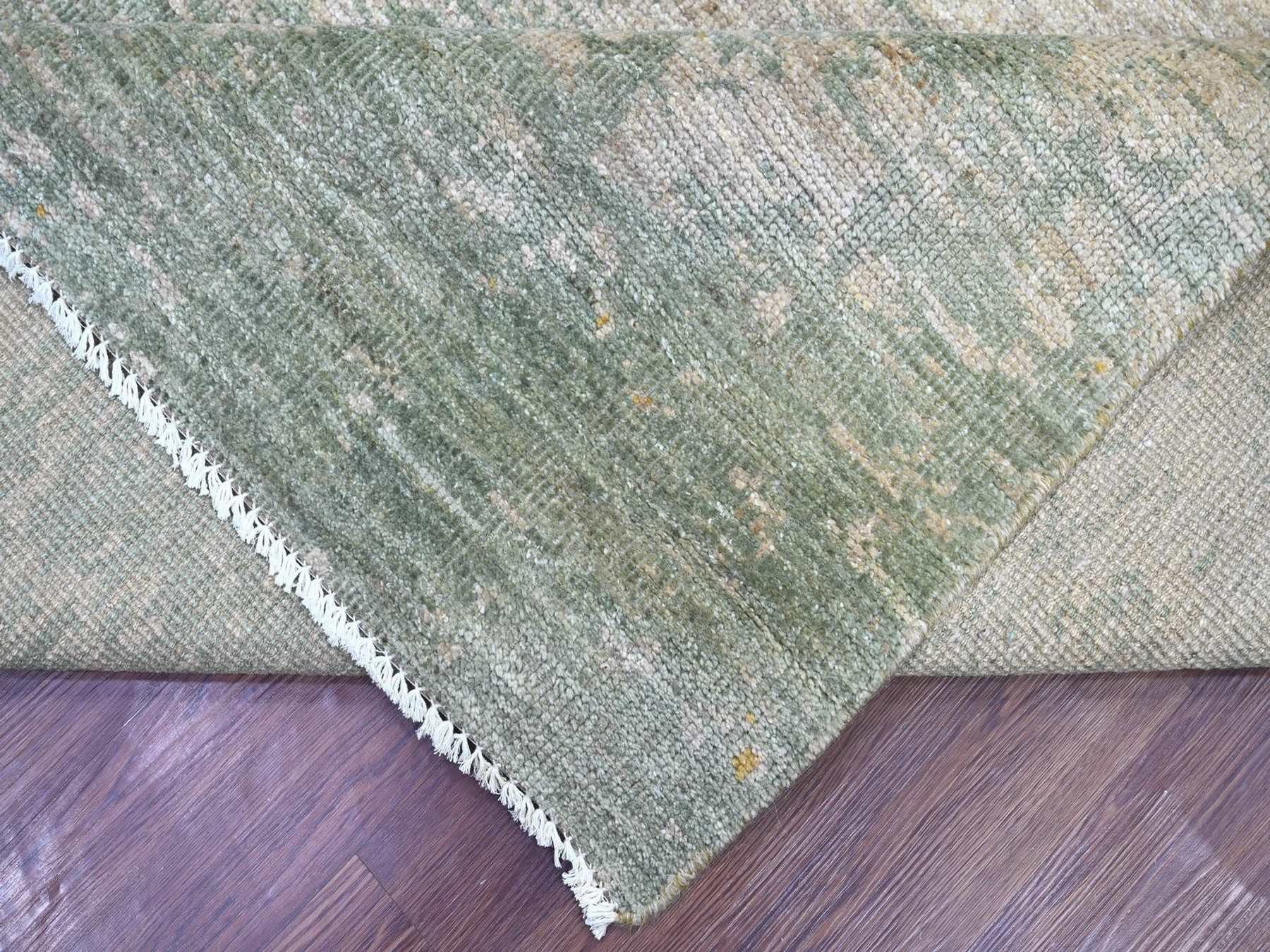 8'9"x12' Green with Gold, Modern Abstract Design, Hand Knotted, Pure Afghan Wool, Oriental Rug HR22886 - Image 6