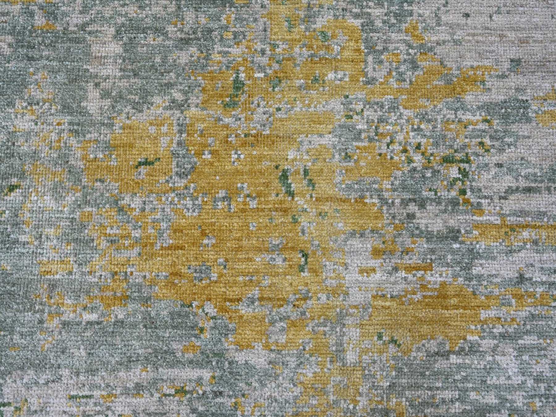 8'9"x12' Green with Gold, Modern Abstract Design, Hand Knotted, Pure Afghan Wool, Oriental Rug HR22886 - Image 8