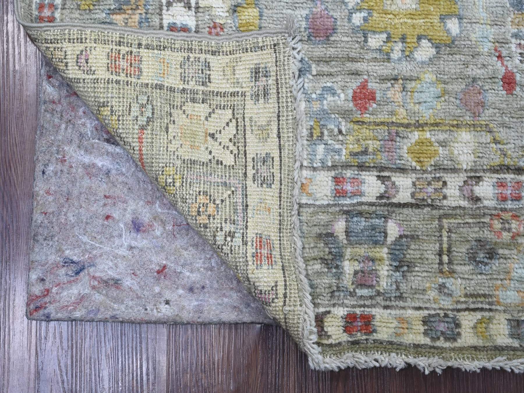 4'1"x6' Spanish Gray, Afghan Angora Oushak with Colorful Leaf Design, Hand Knotted, 100% Wool, Vegetable Dyes, Oriental Rug HR22902 - Image 2